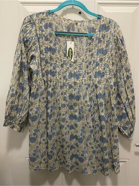 Dolma Blue Flowered Print Cotton Top